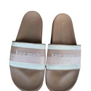 Kate Spade New York Buttercup Canvas Slides Women's Size 7B Pink Brown White EUC